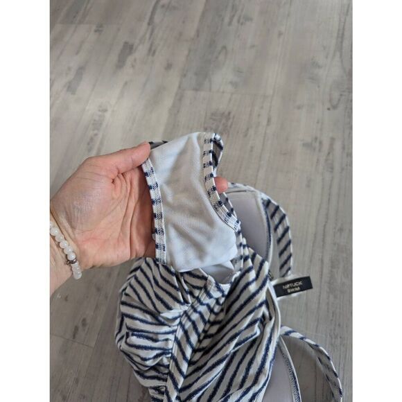 Niptuck Santorini Swim Suit women's size 8 multi cup blue white striped ruching - Picture 7 of 7